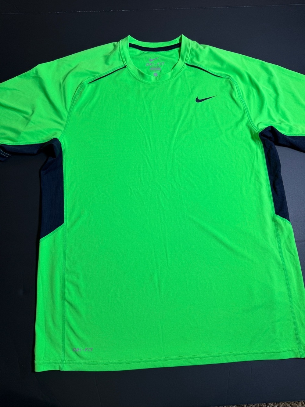 Nike Bright Green Dri-FIT Athletic Tee with Navy Blue Trim